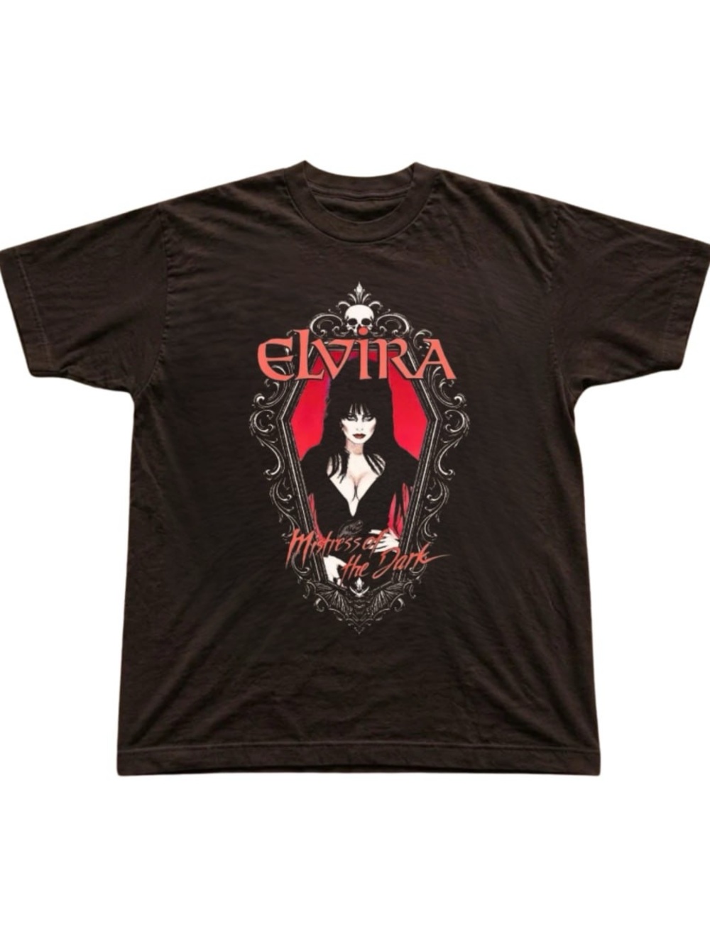 Brown Elvira Graphic Tee with Red Accents